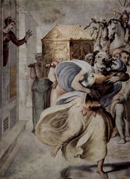 מיכל צוחקת לדוד מבעד לחלון, צייר פרנצ'סקו סלוויאטי 1552